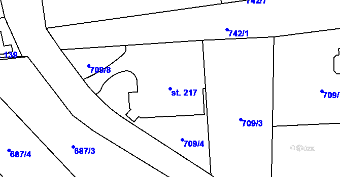 Parcela st. 217 v KÚ Dlouhá Louka u Lužan, Katastrální mapa