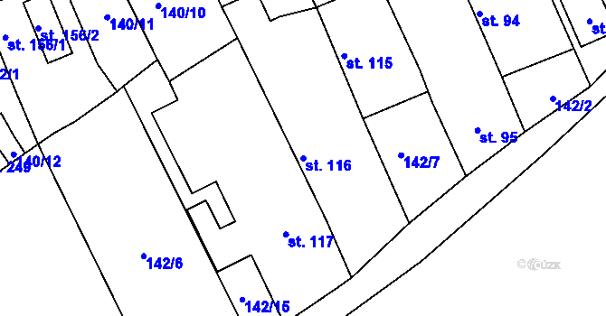 Parcela st. 116 v KÚ Lužany u Přeštic, Katastrální mapa
