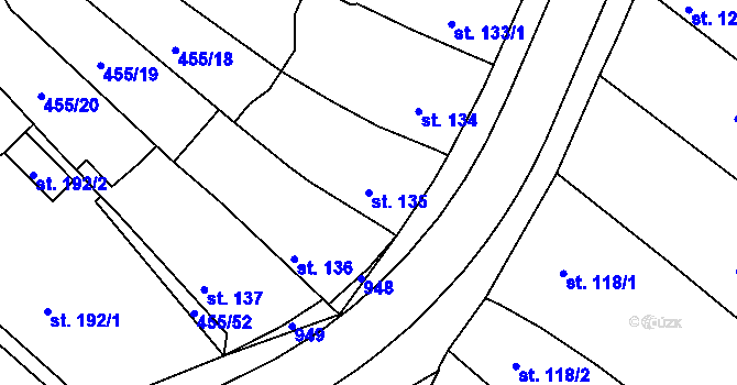 Parcela st. 135 v KÚ Lužany u Přeštic, Katastrální mapa