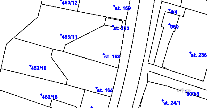 Parcela st. 168 v KÚ Lužany u Přeštic, Katastrální mapa