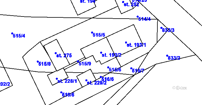 Parcela st. 193/2 v KÚ Lužany u Přeštic, Katastrální mapa