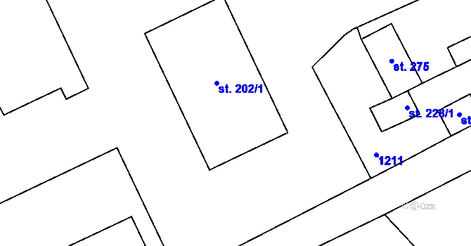 Parcela st. 202/2 v KÚ Lužany u Přeštic, Katastrální mapa