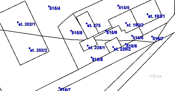 Parcela st. 228/1 v KÚ Lužany u Přeštic, Katastrální mapa