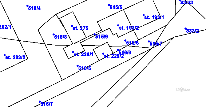 Parcela st. 229/2 v KÚ Lužany u Přeštic, Katastrální mapa
