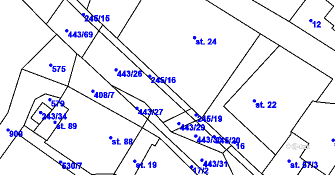 Parcela st. 245/18 v KÚ Lužany nad Trotinou, Katastrální mapa