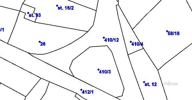 Parcela st. 410/7 v KÚ Lužany nad Trotinou, Katastrální mapa