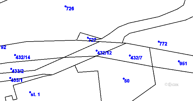 Parcela st. 432/12 v KÚ Lužany nad Trotinou, Katastrální mapa