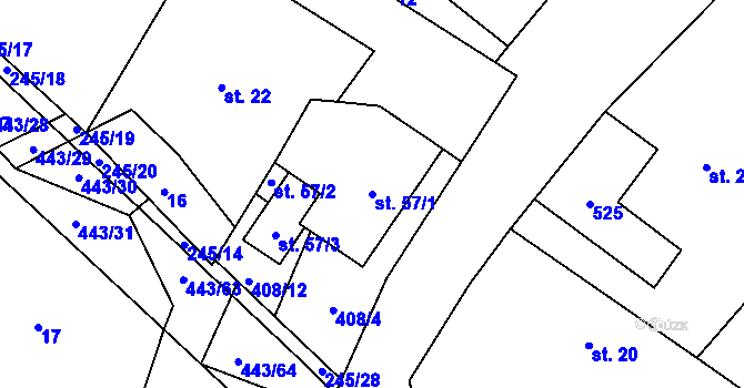 Parcela st. 57/1 v KÚ Lužany nad Trotinou, Katastrální mapa