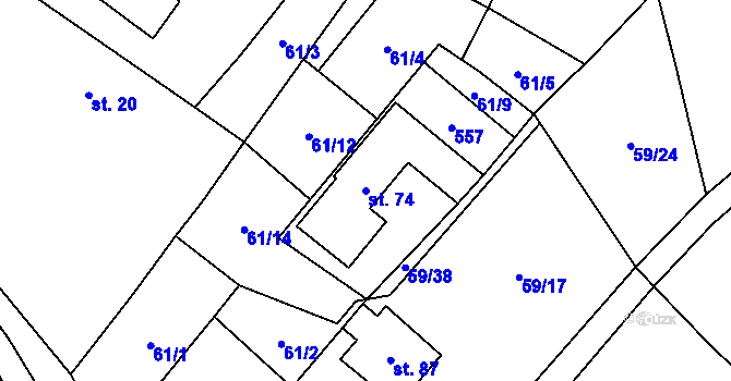 Parcela st. 74 v KÚ Lužany nad Trotinou, Katastrální mapa