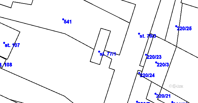 Parcela st. 77/1 v KÚ Lužany nad Trotinou, Katastrální mapa