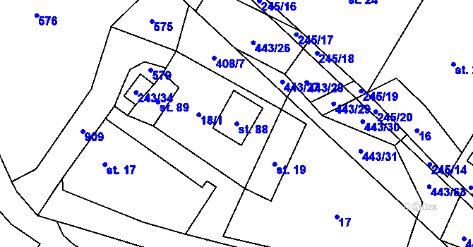 Parcela st. 88 v KÚ Lužany nad Trotinou, Katastrální mapa