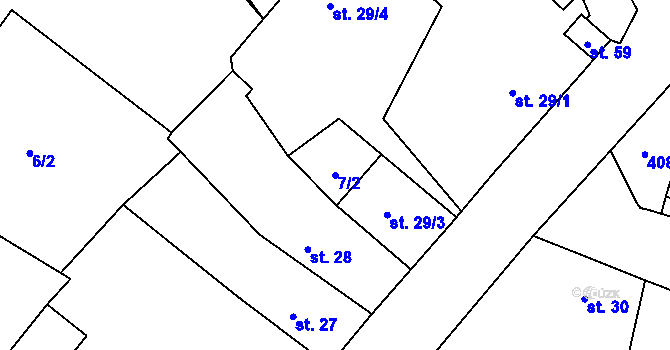 Parcela st. 7/2 v KÚ Lužany nad Trotinou, Katastrální mapa