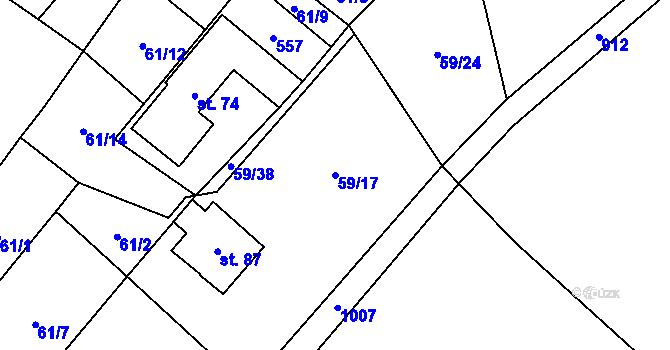 Parcela st. 59/17 v KÚ Lužany nad Trotinou, Katastrální mapa