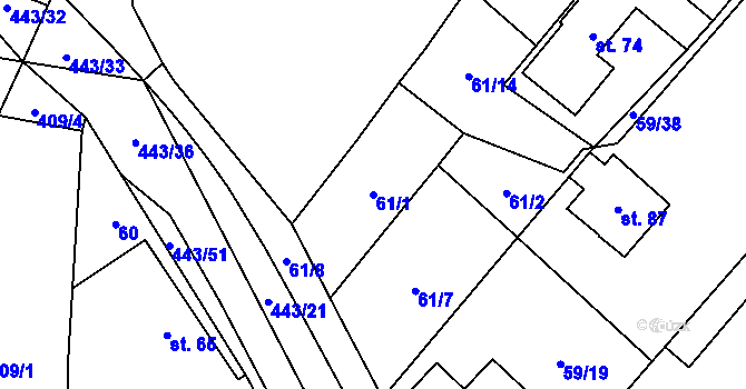 Parcela st. 61/1 v KÚ Lužany nad Trotinou, Katastrální mapa