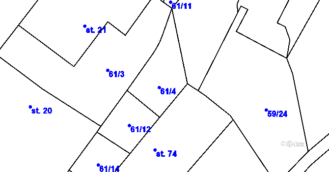 Parcela st. 61/4 v KÚ Lužany nad Trotinou, Katastrální mapa