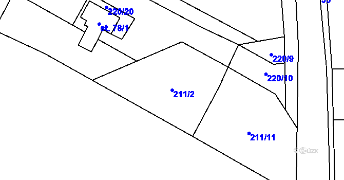 Parcela st. 211/2 v KÚ Lužany nad Trotinou, Katastrální mapa