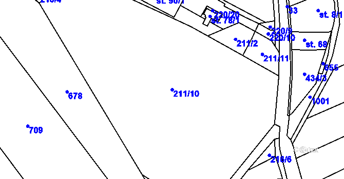 Parcela st. 211/10 v KÚ Lužany nad Trotinou, Katastrální mapa