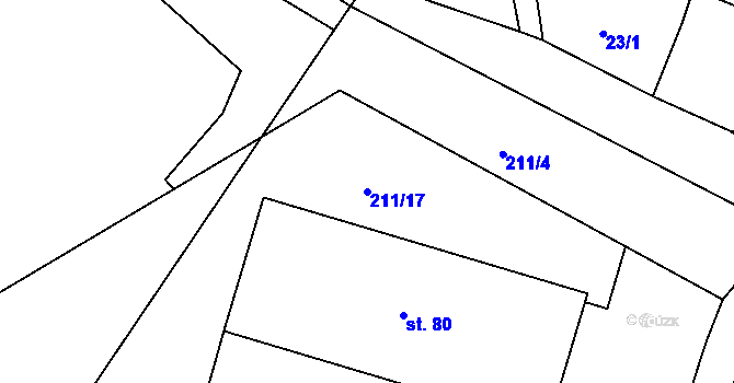 Parcela st. 211/17 v KÚ Lužany nad Trotinou, Katastrální mapa