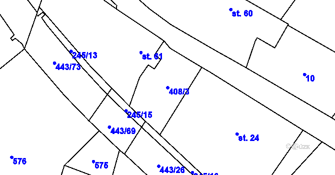 Parcela st. 408/3 v KÚ Lužany nad Trotinou, Katastrální mapa