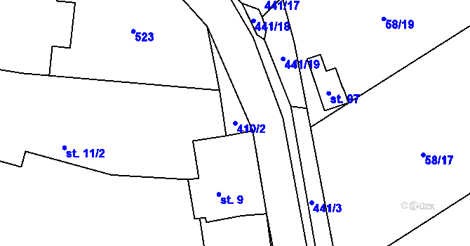 Parcela st. 410/2 v KÚ Lužany nad Trotinou, Katastrální mapa