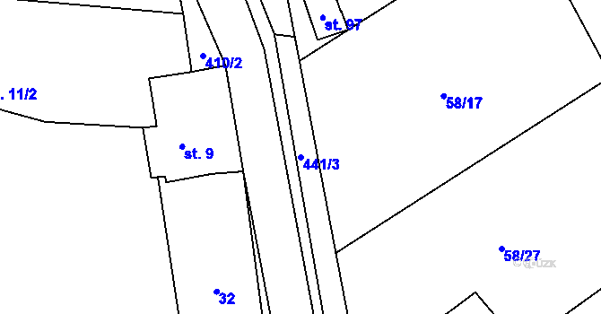 Parcela st. 441/3 v KÚ Lužany nad Trotinou, Katastrální mapa