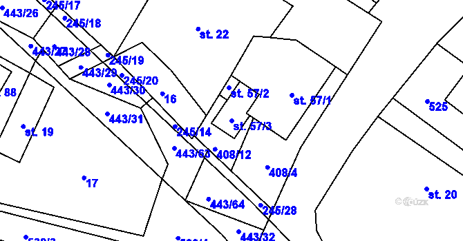 Parcela st. 57/3 v KÚ Lužany nad Trotinou, Katastrální mapa
