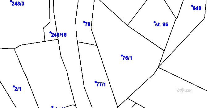 Parcela st. 77/3 v KÚ Lužany nad Trotinou, Katastrální mapa