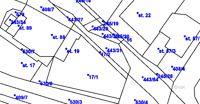 Parcela st. 17/2 v KÚ Lužany nad Trotinou, Katastrální mapa