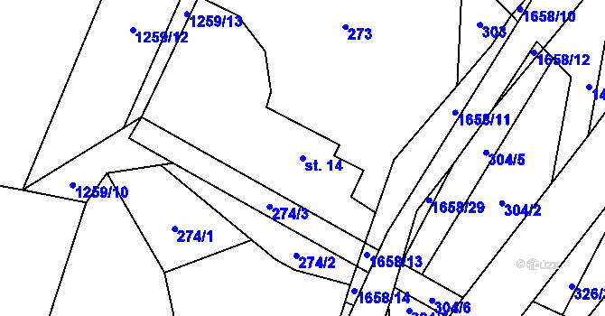Parcela st. 14 v KÚ Lužany u Jičína, Katastrální mapa