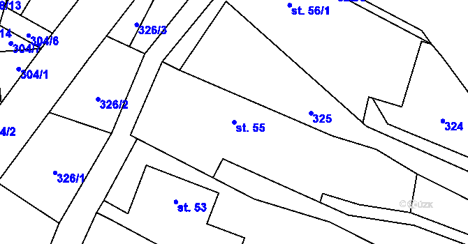 Parcela st. 55 v KÚ Lužany u Jičína, Katastrální mapa