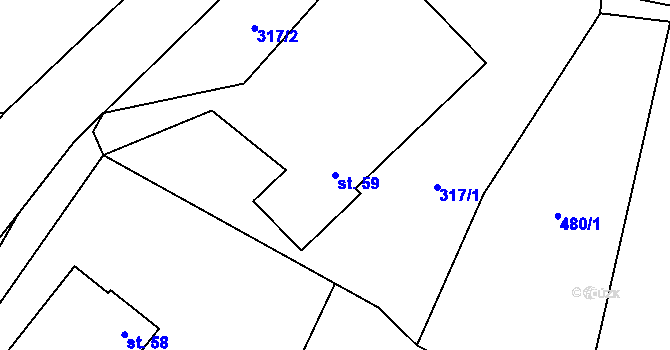 Parcela st. 59 v KÚ Lužany u Jičína, Katastrální mapa