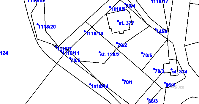 Parcela st. 129/2 v KÚ Lužany u Jičína, Katastrální mapa