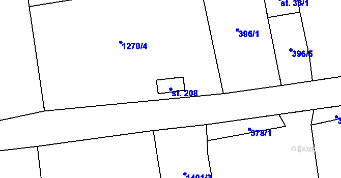 Parcela st. 208 v KÚ Lužany u Jičína, Katastrální mapa