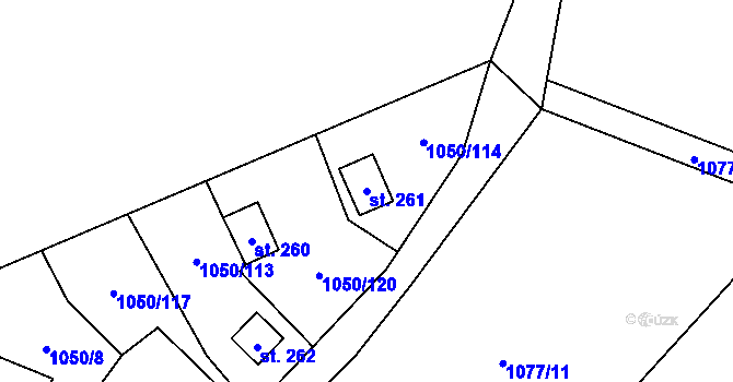 Parcela st. 261 v KÚ Lužany u Jičína, Katastrální mapa