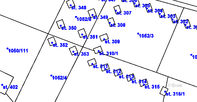 Parcela st. 310/1 v KÚ Lužany u Jičína, Katastrální mapa