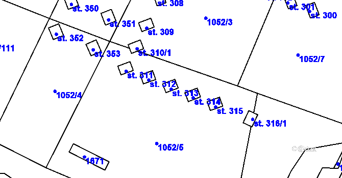 Parcela st. 313 v KÚ Lužany u Jičína, Katastrální mapa