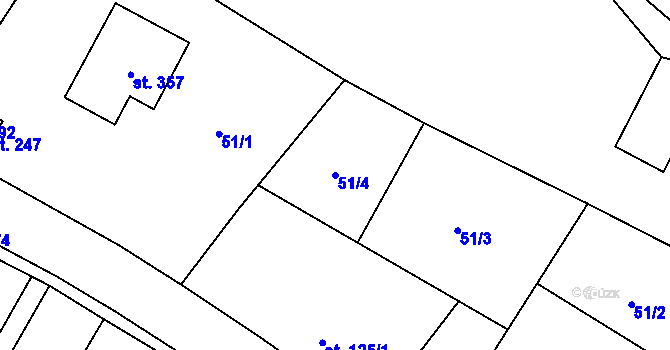 Parcela st. 51/4 v KÚ Lužany u Jičína, Katastrální mapa