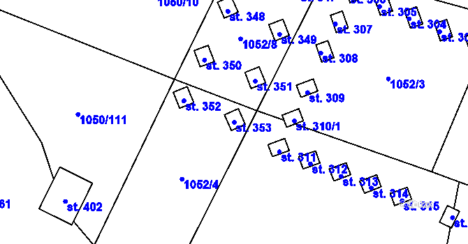 Parcela st. 353 v KÚ Lužany u Jičína, Katastrální mapa