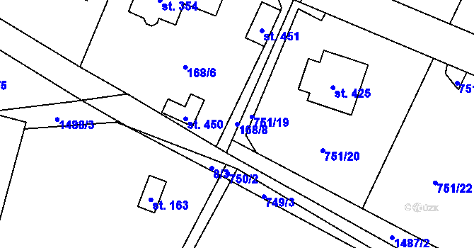 Parcela st. 168/8 v KÚ Lužany u Jičína, Katastrální mapa