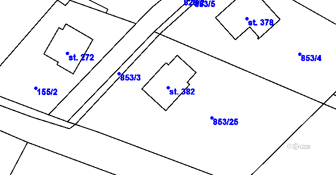 Parcela st. 382 v KÚ Lužany u Jičína, Katastrální mapa