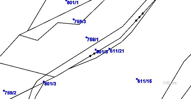 Parcela st. 801/5 v KÚ Lužany u Jičína, Katastrální mapa