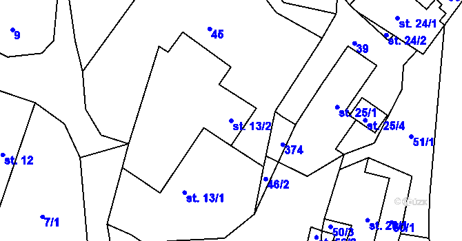 Parcela st. 13/2 v KÚ Lužce, Katastrální mapa