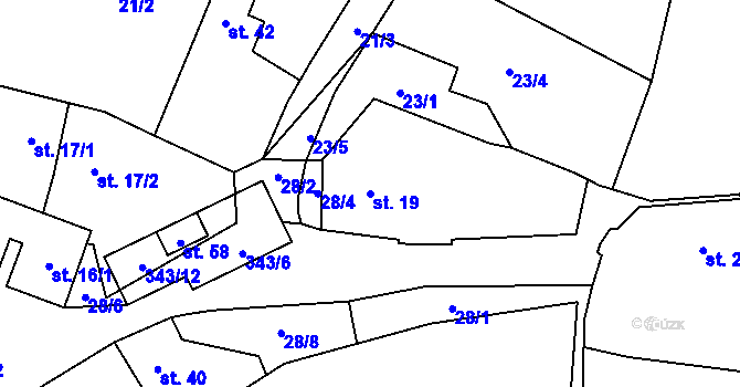 Parcela st. 19 v KÚ Lužce, Katastrální mapa