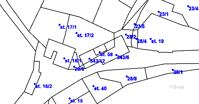 Parcela st. 58 v KÚ Lužce, Katastrální mapa