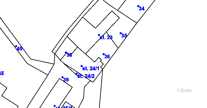 Parcela st. 36 v KÚ Lužce, Katastrální mapa