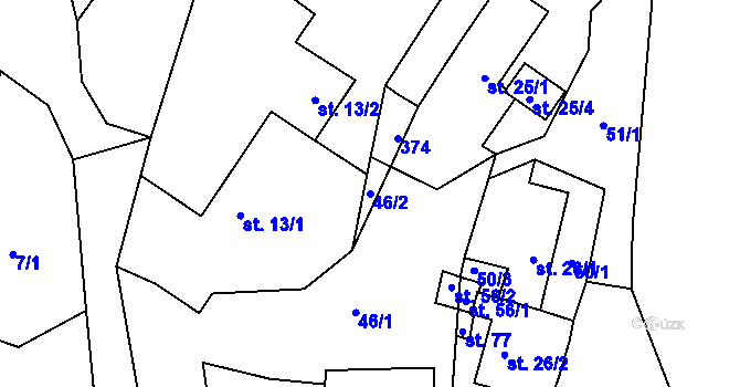 Parcela st. 46/2 v KÚ Lužce, Katastrální mapa