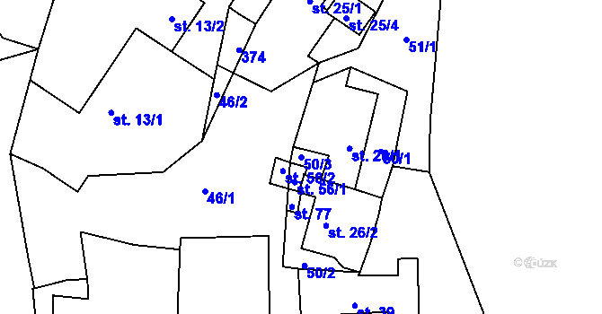 Parcela st. 50/3 v KÚ Lužce, Katastrální mapa