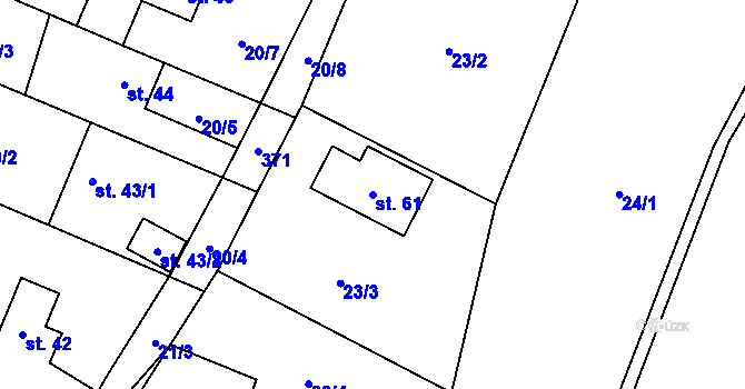 Parcela st. 61 v KÚ Lužce, Katastrální mapa