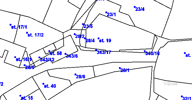 Parcela st. 343/17 v KÚ Lužce, Katastrální mapa