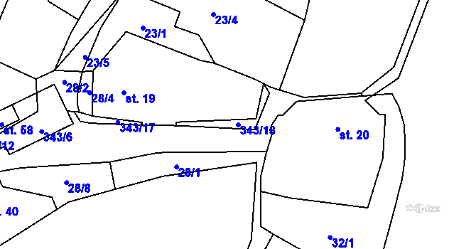 Parcela st. 343/18 v KÚ Lužce, Katastrální mapa